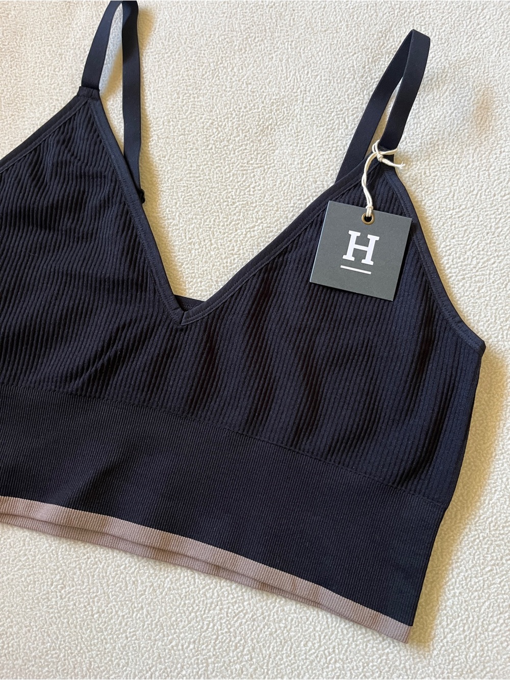 Harper Wilde Lounge Rib Triangle Bralette Black Everyday Seamless Comfortable XL - Picture 2 of 12